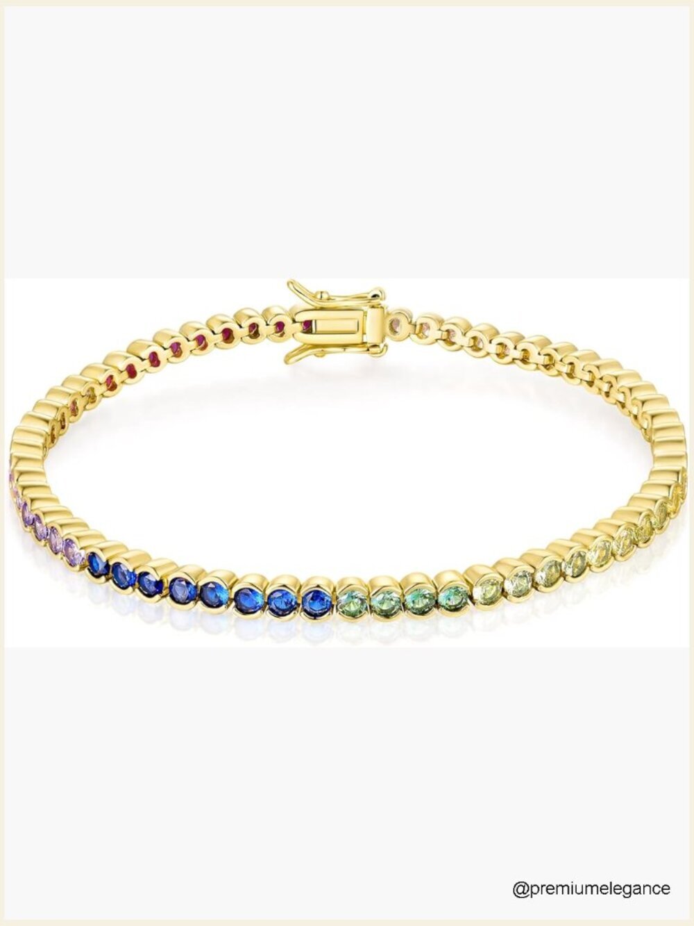 Colorful CZ Bezel Tennis Bracelet 18K Gold Plated Stackable 6.7"